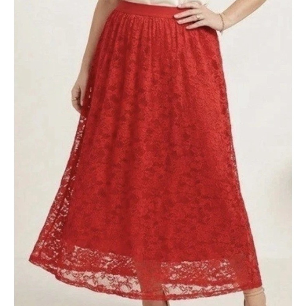 NWT Laffaire Lace Maxi Skirt L Red Flowy Floor Length Boho Siren Vamp Whimsigoth